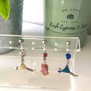 3 PCs Martini glass flip-flop belly naval rings